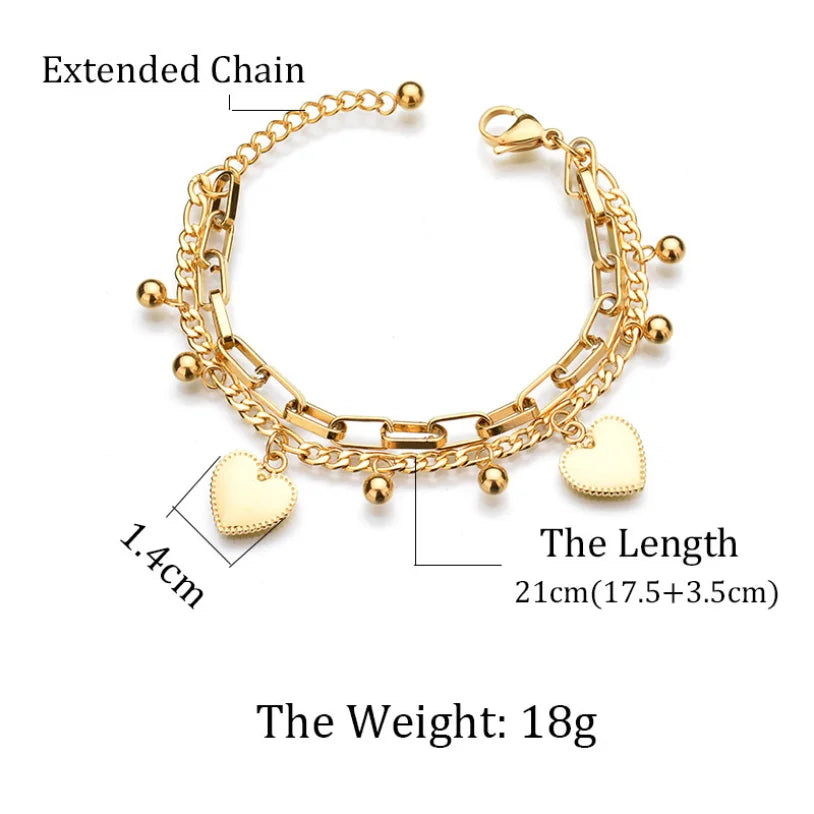 Love Heart Charm Chain Bracelet