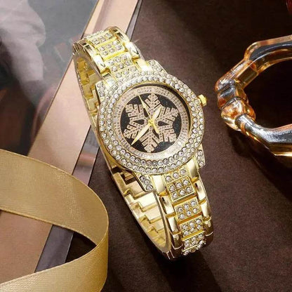 Snowflake Pattern Watch Luxury Full Rhinestone Jewelry Five-piece Set - Luxe Box Store